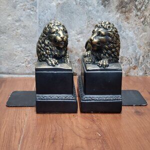 Vintage Sitting Lion Sculpture Bookends Set of 2